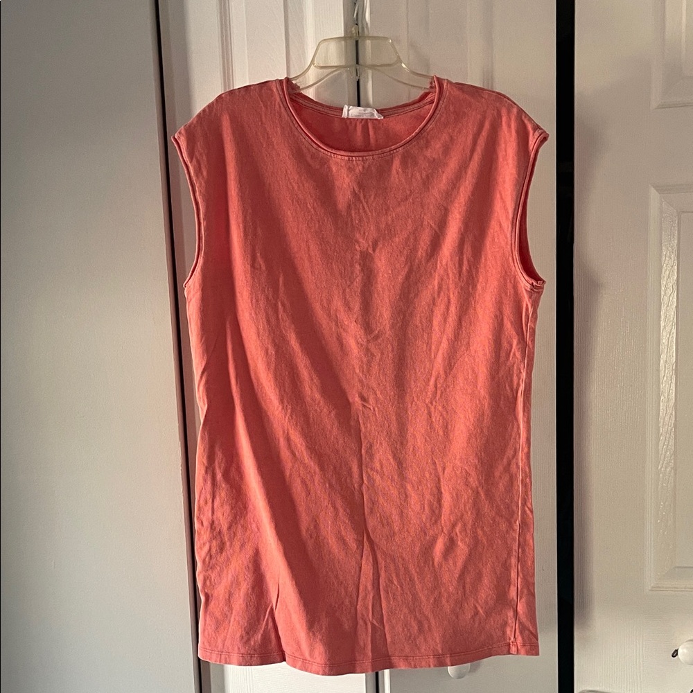 Double Zero Washed Coral Sleeveless Shift Dress | Spicy Small (Oversized Fit)